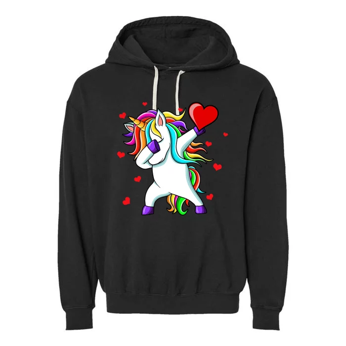 Funny Dabbing Unicorn Heart Valentine's Day Cool Gift Garment-Dyed Fleece Hoodie