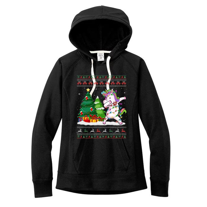 Funny Dabbing Unicorn Lover Santa Hat Ugly Christmas Sweater Cool Gift Women's Fleece Hoodie