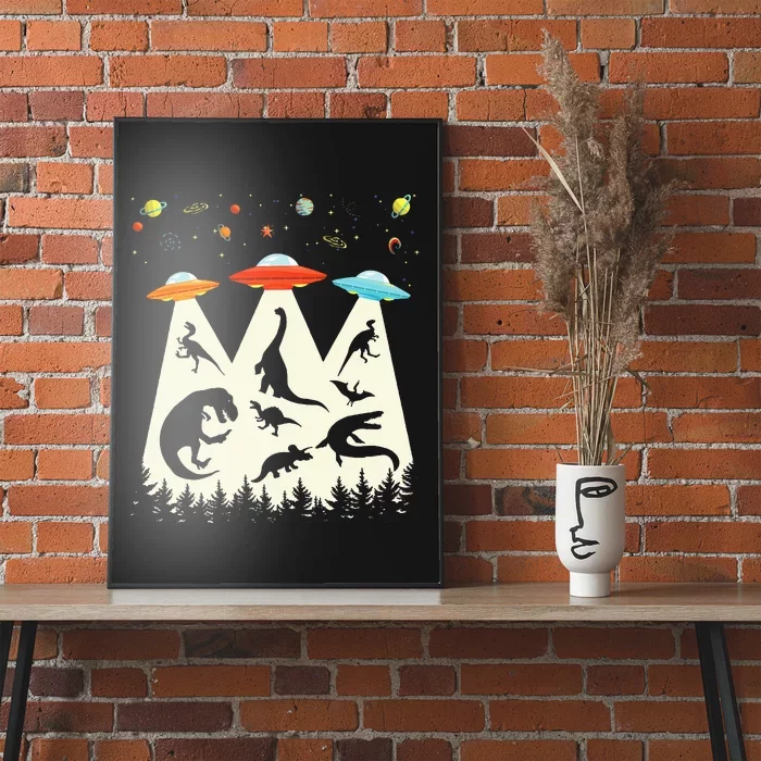 Funny Dinosaur UFO Lover Retro Vintage Alien Abduction Poster