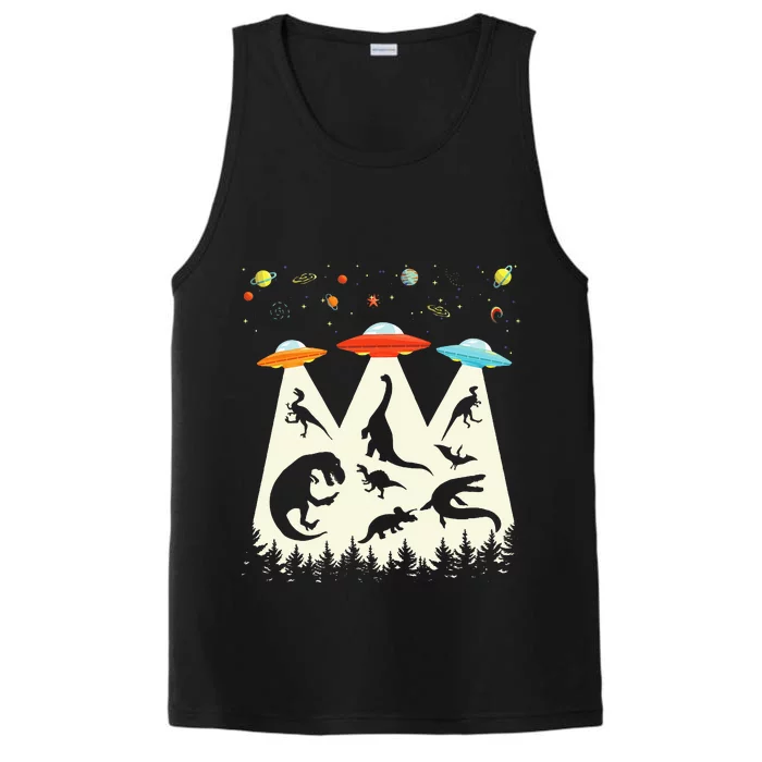 Funny Dinosaur UFO Lover Retro Vintage Alien Abduction Performance Tank