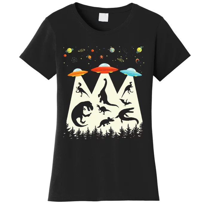 Funny Dinosaur UFO Lover Retro Vintage Alien Abduction Women's T-Shirt