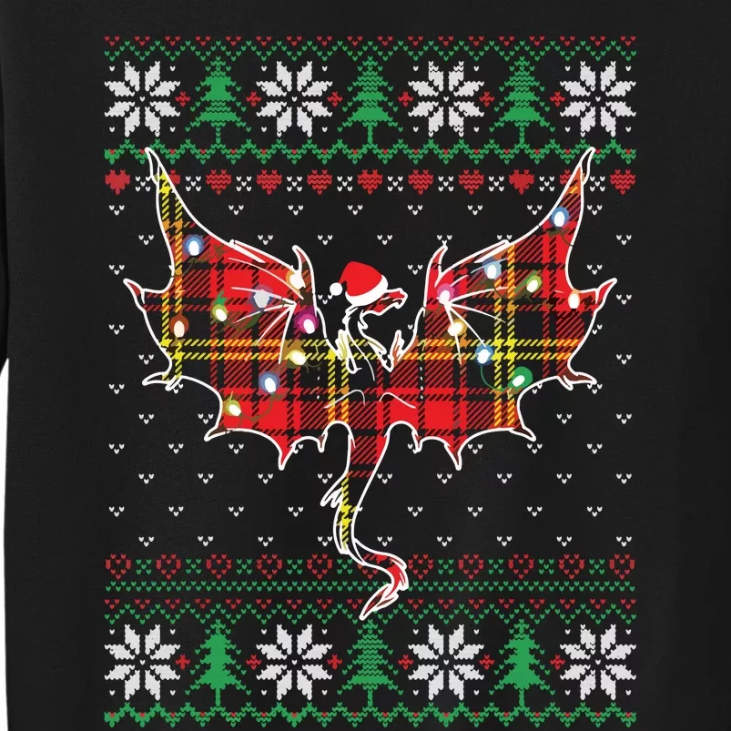 Funny Dragon Ugly Sweater Christmas Lights Dragon Lover Tall Sweatshirt