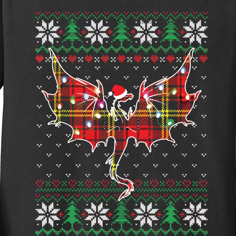 Funny Dragon Ugly Sweater Christmas Lights Dragon Lover Kids Long Sleeve Shirt