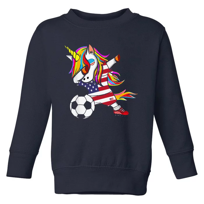 Funny Dabbing Unicorn Usa Soccer Usa Flag Soccer Toddler Sweatshirt