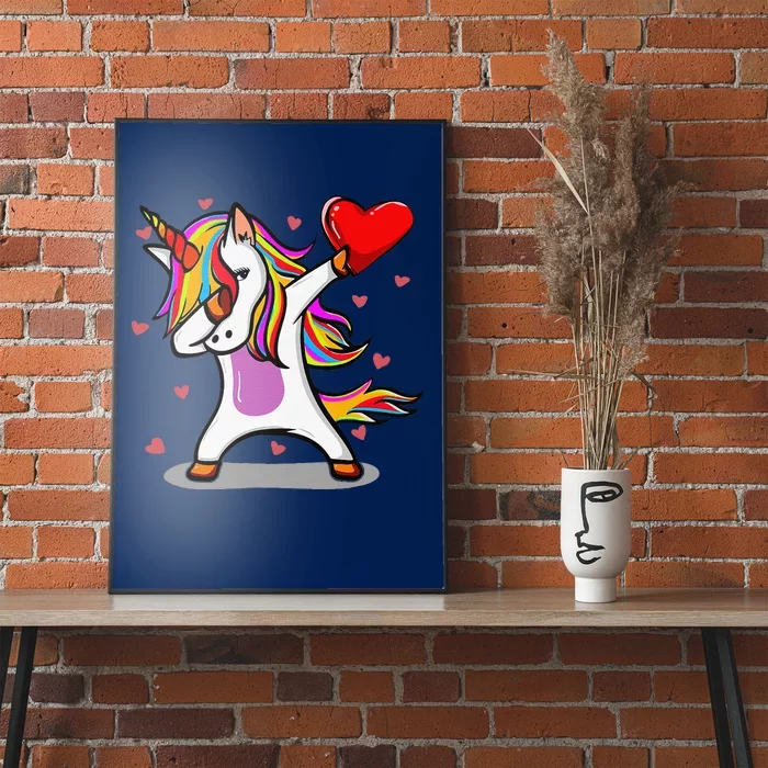 Funny Dabbing Unicorn Heart Valentine's Day Gifts Love Poster