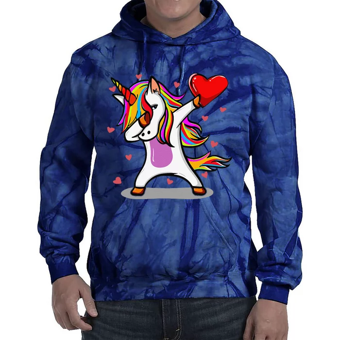 Funny Dabbing Unicorn Heart Valentine's Day Gifts Love Tie Dye Hoodie