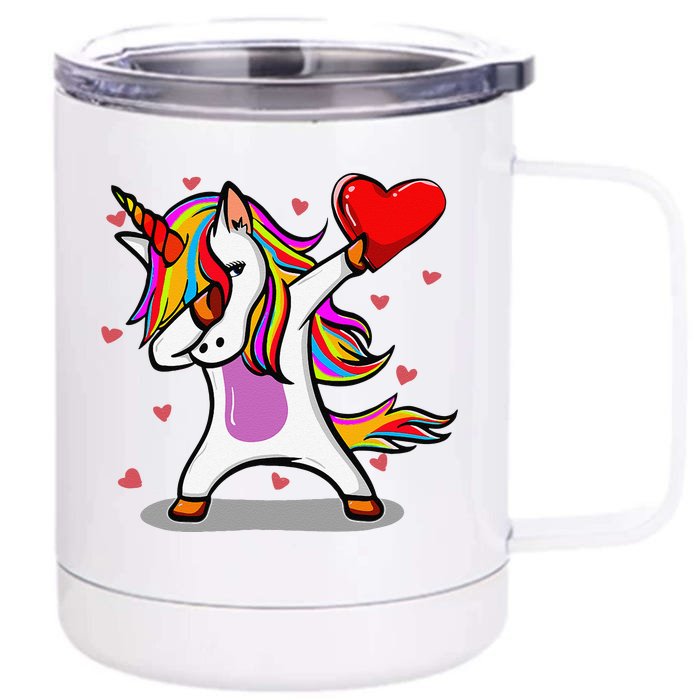 Funny Dabbing Unicorn Heart Valentine's Day Gifts Love Front & Back 12oz Stainless Steel Tumbler Cup