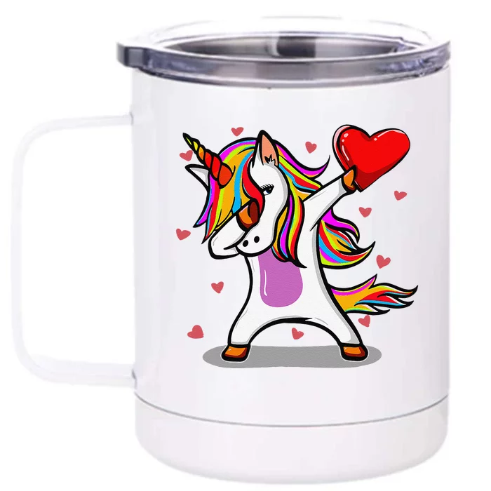 Funny Dabbing Unicorn Heart Valentine's Day Gifts Love Front & Back 12oz Stainless Steel Tumbler Cup