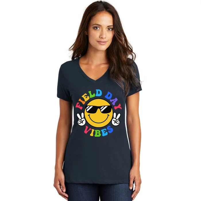 Field Day Vibes Funny For Teacher Happy Field Day 2024 Women's V-Neck T-Shirt