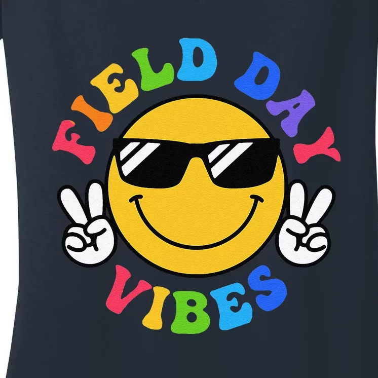 Field Day Vibes Funny For Teacher Happy Field Day 2024 Women's V-Neck T-Shirt