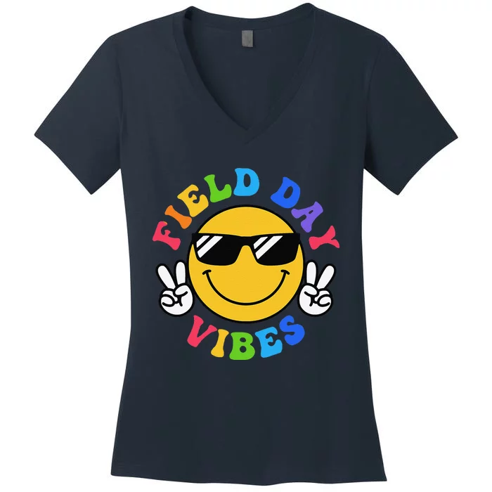 Field Day Vibes Funny For Teacher Happy Field Day 2024 Women's V-Neck T-Shirt