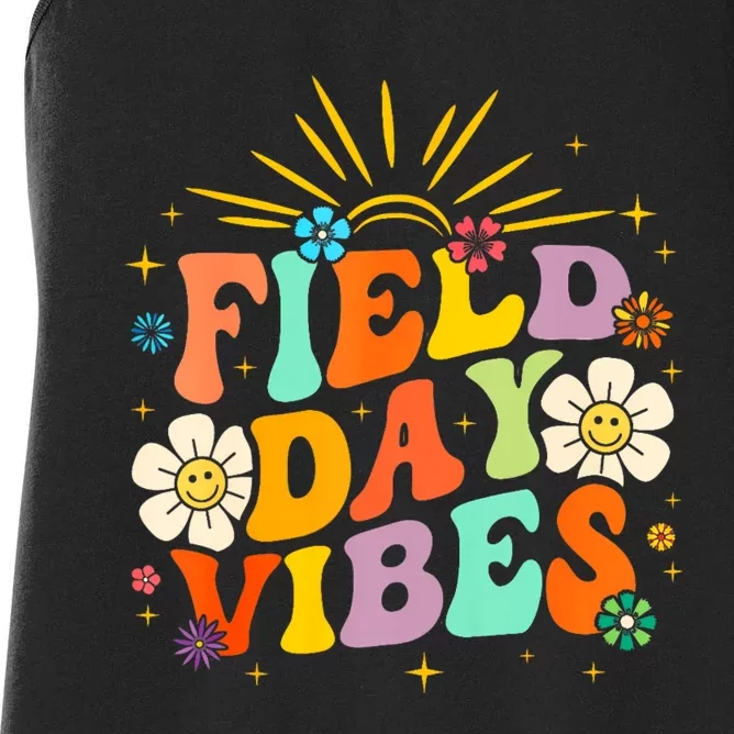 Field Day Vibes Funny Groovy Teacher Field Day 2024 Women's Racerback Tank