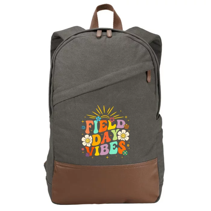 Field Day Vibes Funny Groovy Teacher Field Day 2024 Cotton Canvas Backpack