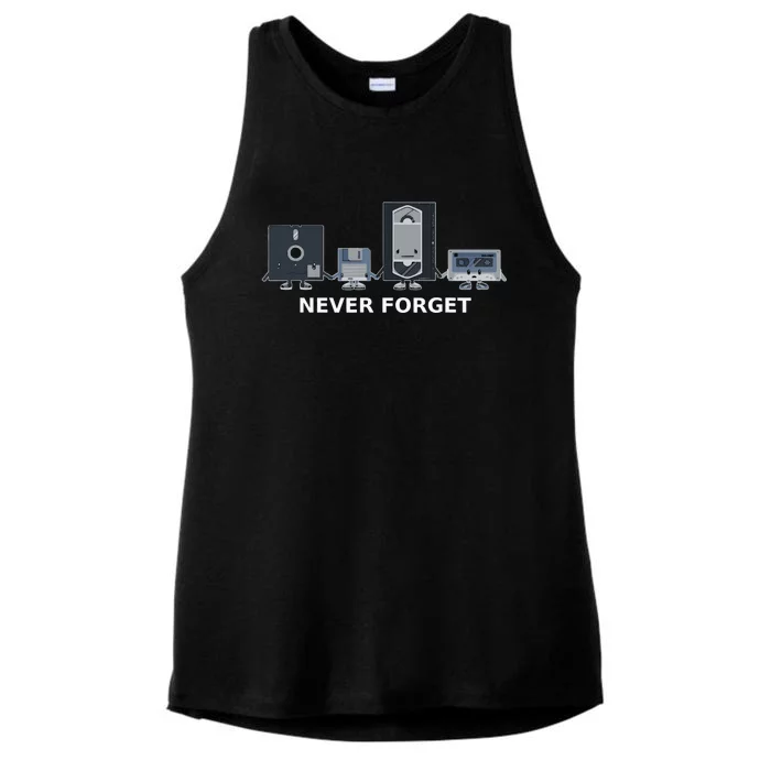 Floppy Disk Vhs Cassette Never Forget Geek History Ladies Tri-Blend Wicking Tank