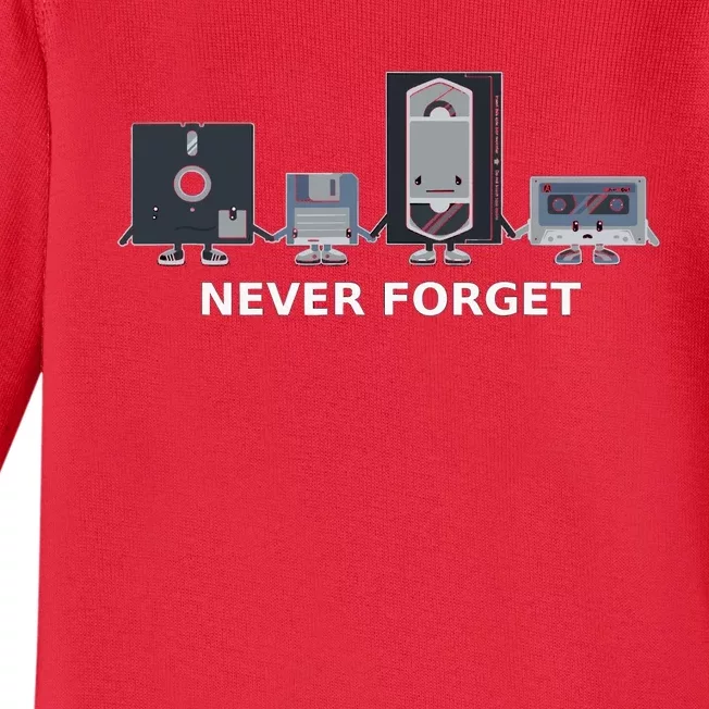 Floppy Disk Vhs Cassette Never Forget Geek History Baby Long Sleeve Bodysuit