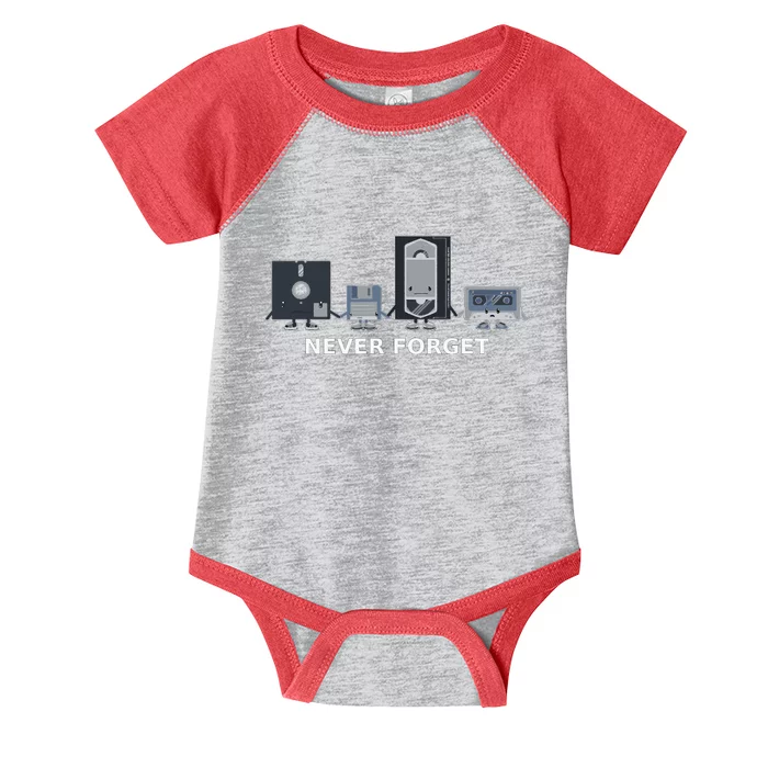 Floppy Disk Vhs Cassette Never Forget Geek History Infant Baby Jersey Bodysuit