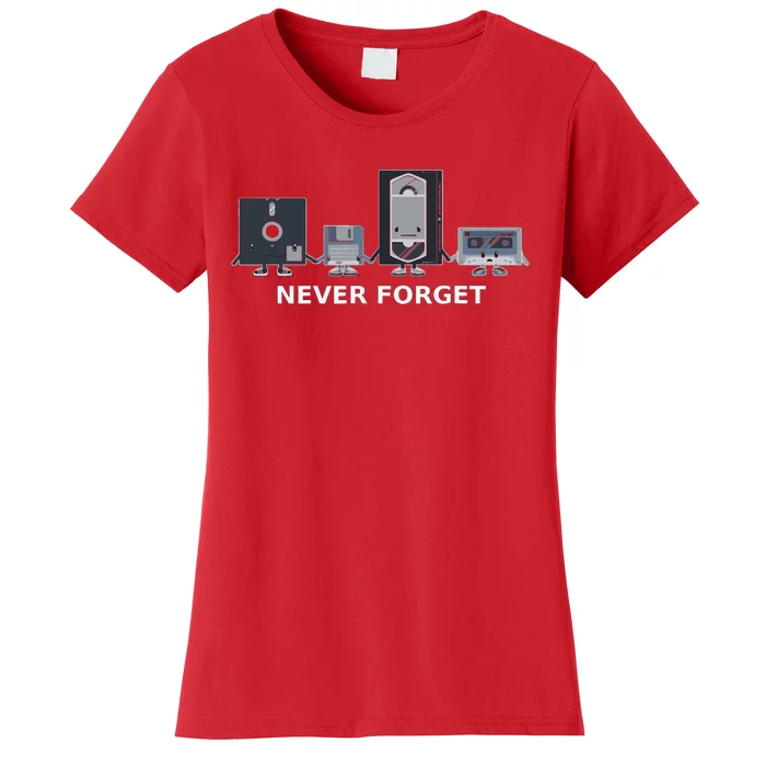 Floppy Disk Vhs Cassette Never Forget Geek History Women's T-Shirt