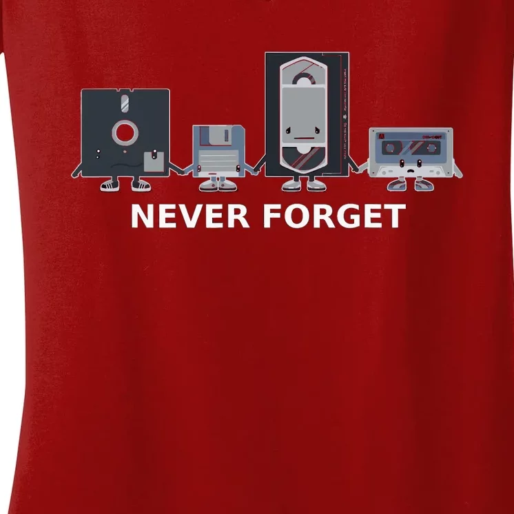 Floppy Disk Vhs Cassette Never Forget Geek History Women's V-Neck T-Shirt