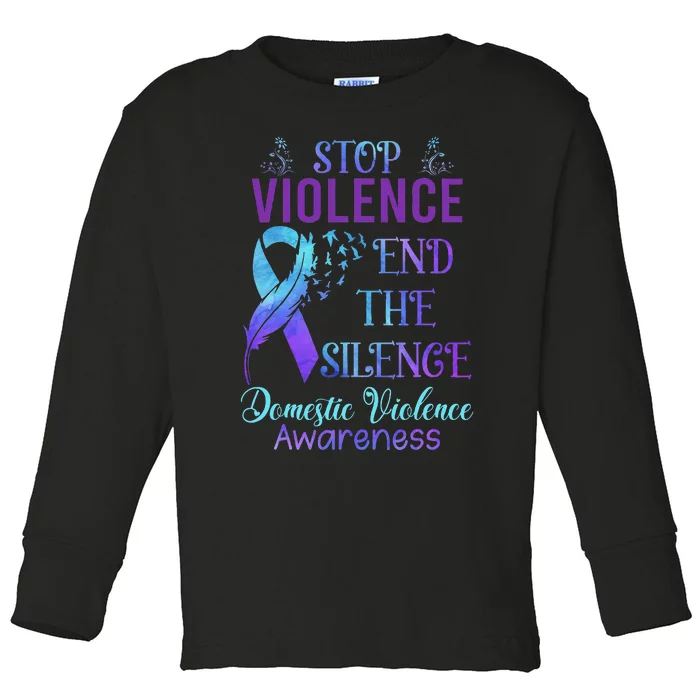 Family Domestic Violence Awareness Purple Ribbon Toddler Long Sleeve Shirt