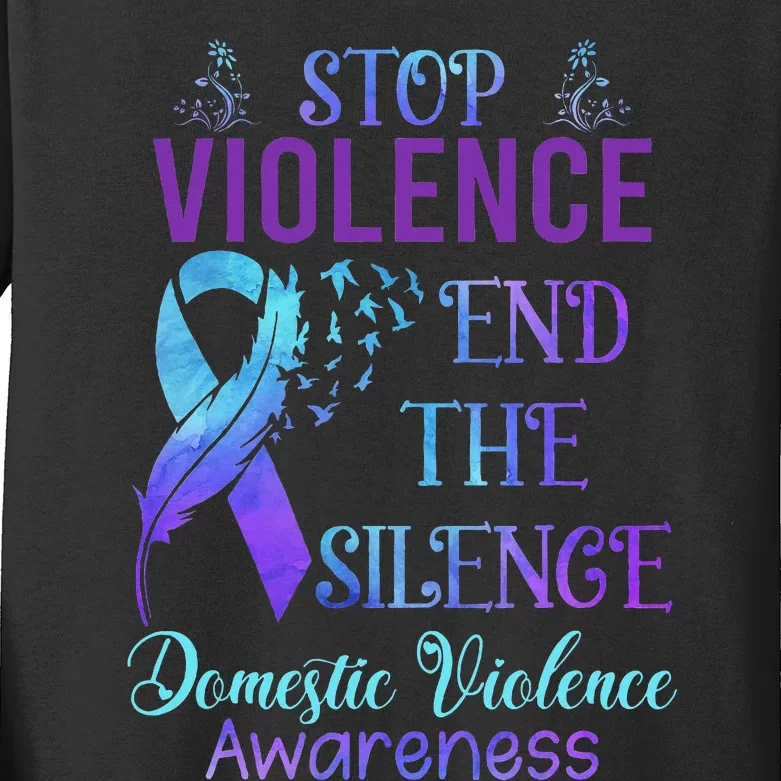 Family Domestic Violence Awareness Purple Ribbon Kids Long Sleeve Shirt