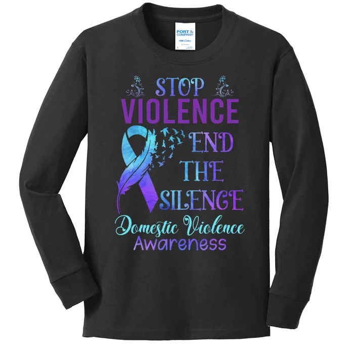 Family Domestic Violence Awareness Purple Ribbon Kids Long Sleeve Shirt