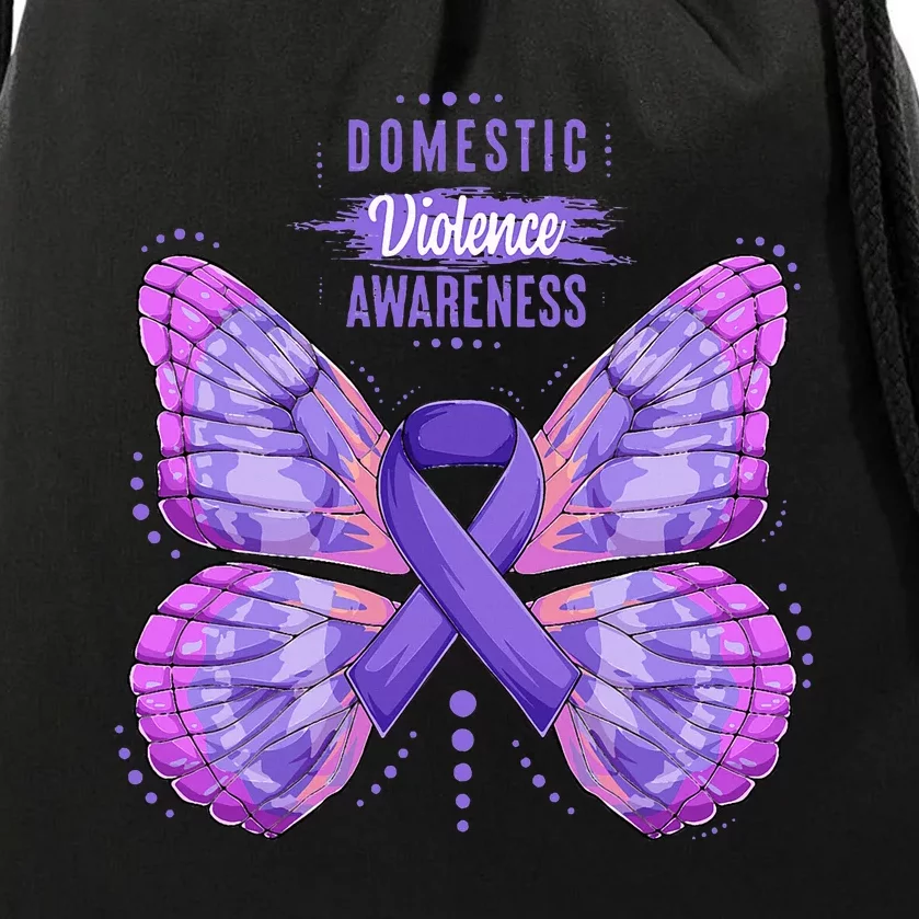 Family Domestic Violence Awareness Purple Ribbon butterfly Drawstring Bag