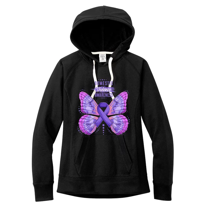 Family Domestic Violence Awareness Purple Ribbon butterfly Women's Fleece Hoodie