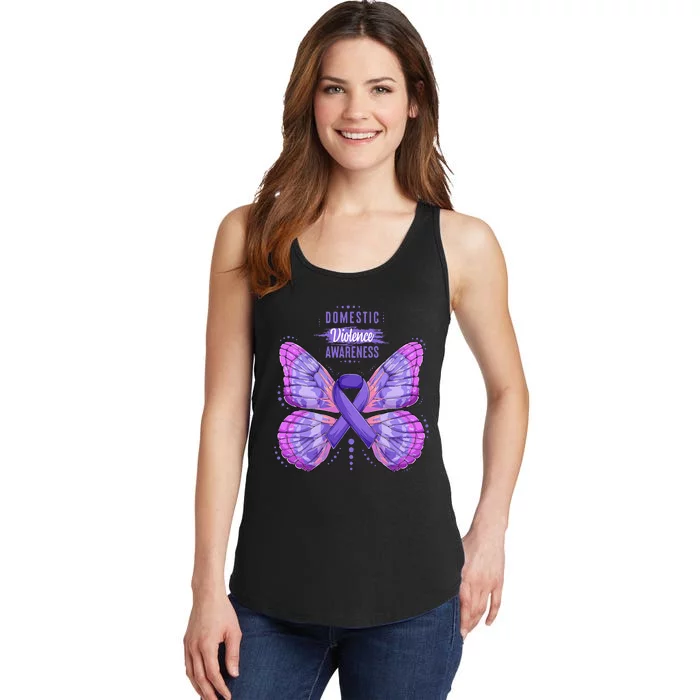 Family Domestic Violence Awareness Purple Ribbon butterfly Ladies Essential Tank