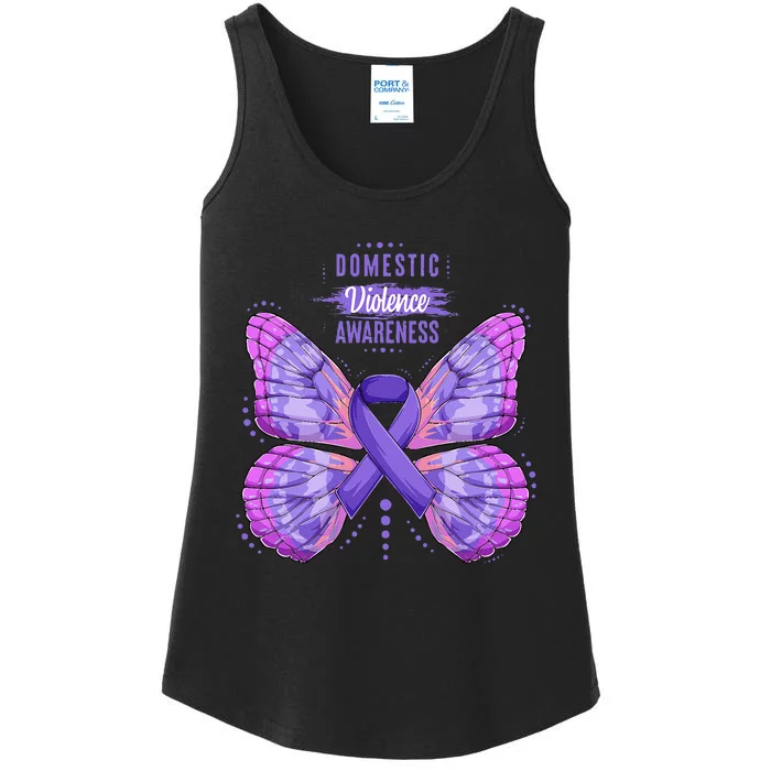 Family Domestic Violence Awareness Purple Ribbon butterfly Ladies Essential Tank