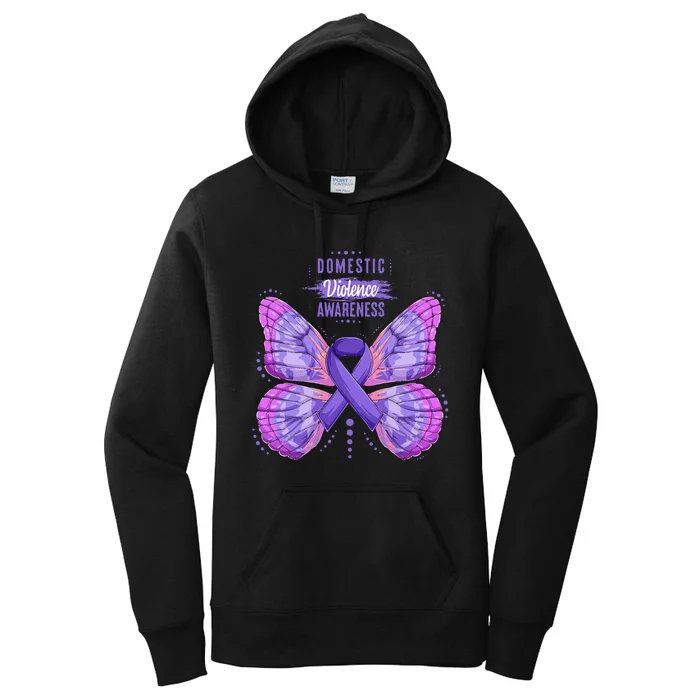 Family Domestic Violence Awareness Purple Ribbon butterfly Women's Pullover Hoodie