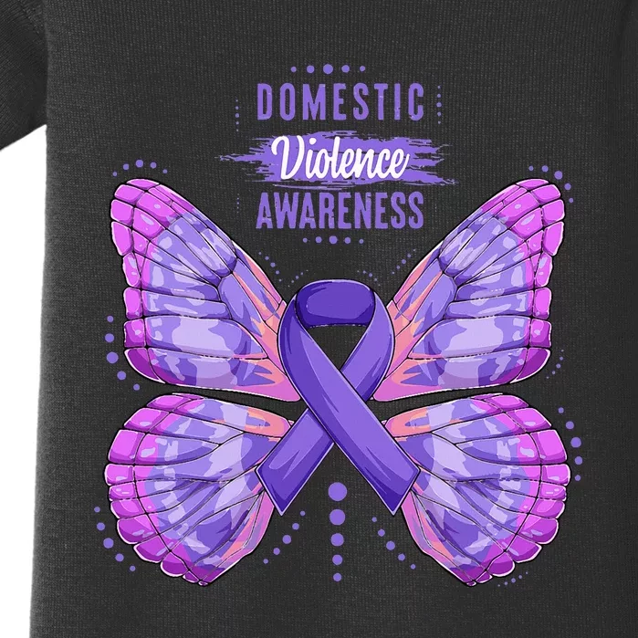 Family Domestic Violence Awareness Purple Ribbon butterfly Baby Bodysuit