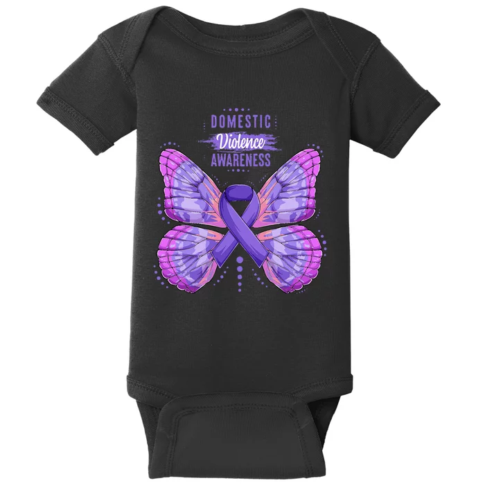 Family Domestic Violence Awareness Purple Ribbon butterfly Baby Bodysuit