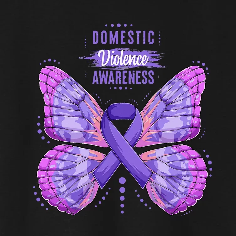 Family Domestic Violence Awareness Purple Ribbon butterfly Women's Crop Top Tee