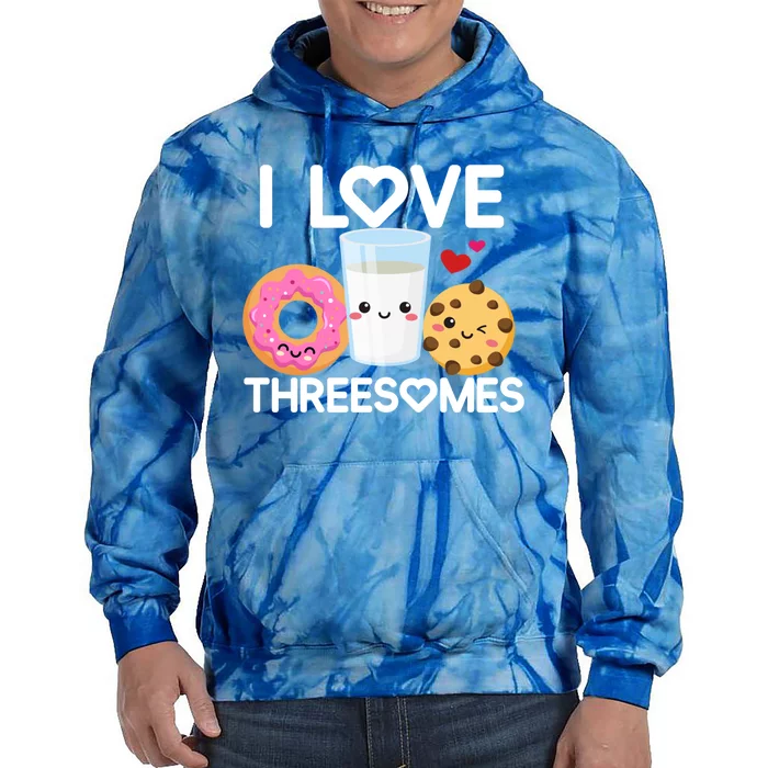 Funny Donut Valentine's Day I Love Threesomes Adult Humor Gift Tie Dye Hoodie