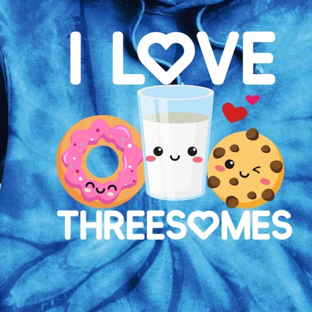 Funny Donut Valentine's Day I Love Threesomes Adult Humor Gift Tie Dye Hoodie