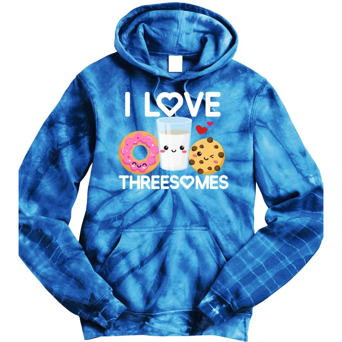 Funny Donut Valentine's Day I Love Threesomes Adult Humor Gift Tie Dye Hoodie