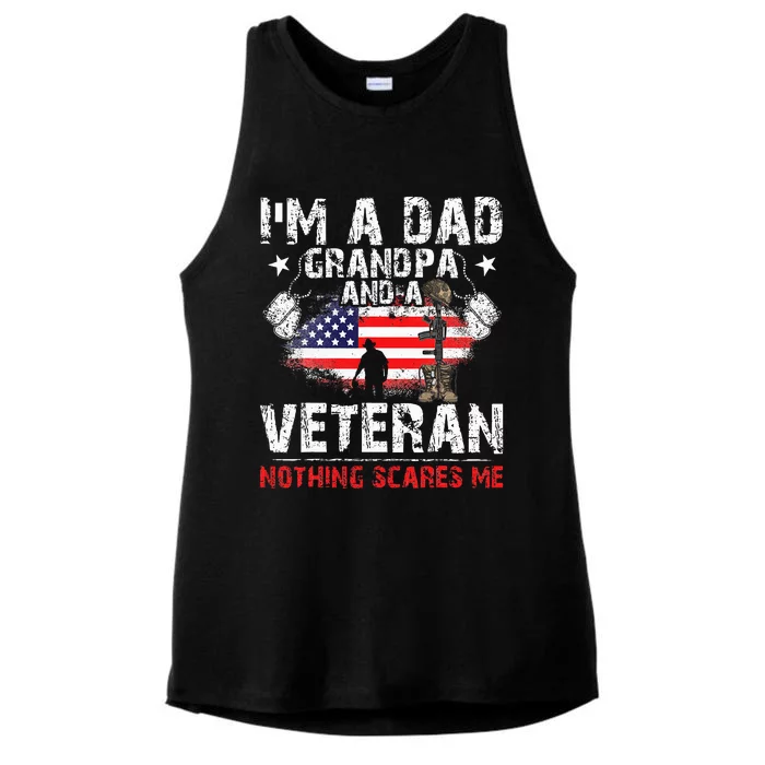 Fathers Day Veterans Day Im A Dad Grandpa And A Veteran Ladies Tri-Blend Wicking Tank