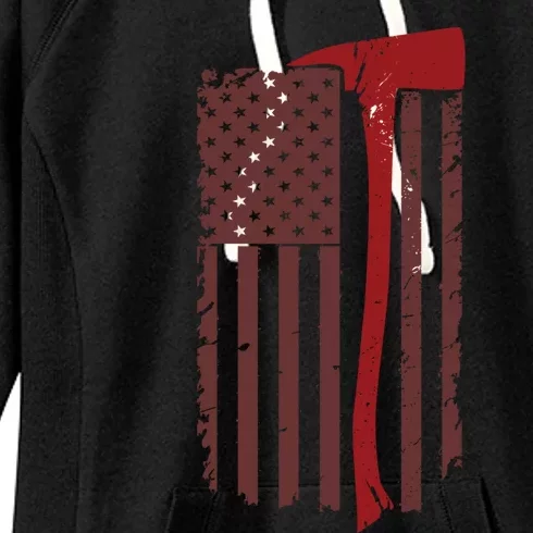 Fire Dept Volunteer Firefighter American Flag Funny Gift Usa Women's Fleece Hoodie