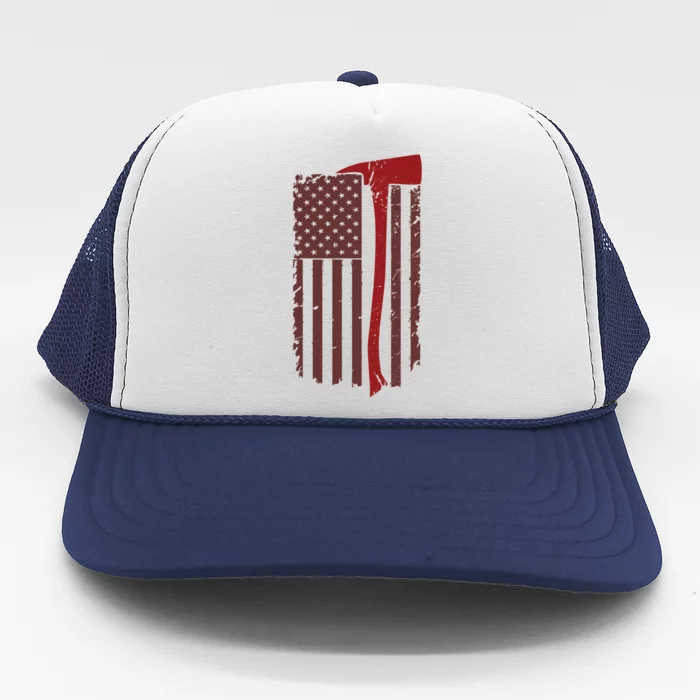 Fire Dept Volunteer Firefighter American Flag Funny Gift Usa Trucker Hat