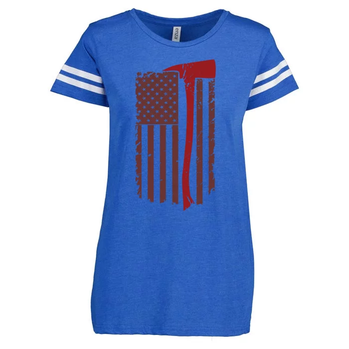 Fire Dept Volunteer Firefighter American Flag Funny Gift Usa Enza Ladies Jersey Football T-Shirt