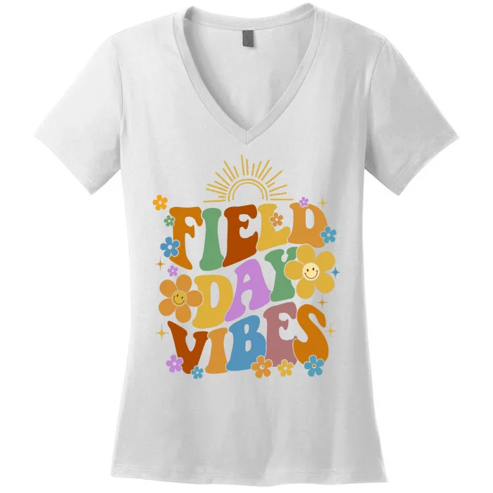 Field Day Vibes Colorful Floral Women's V-Neck T-Shirt