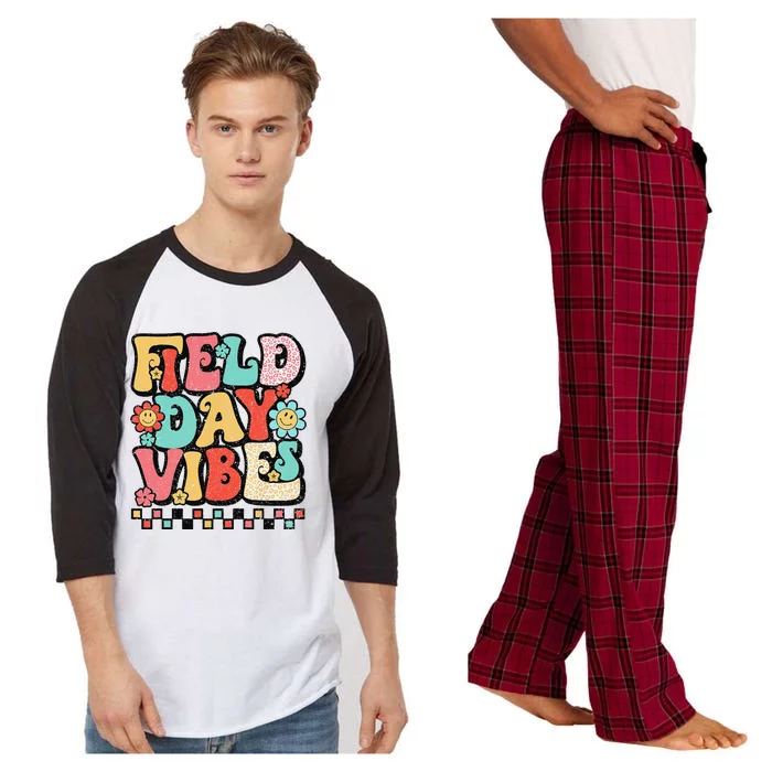 Field Day Vibes Groovy Summer Teacher Last Day Of School Raglan Sleeve Pajama Set