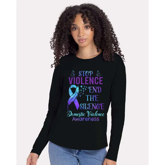 Family Domestic Violence Awareness Purple Ribbon Womens Cotton Relaxed Long Sleeve T-Shirt