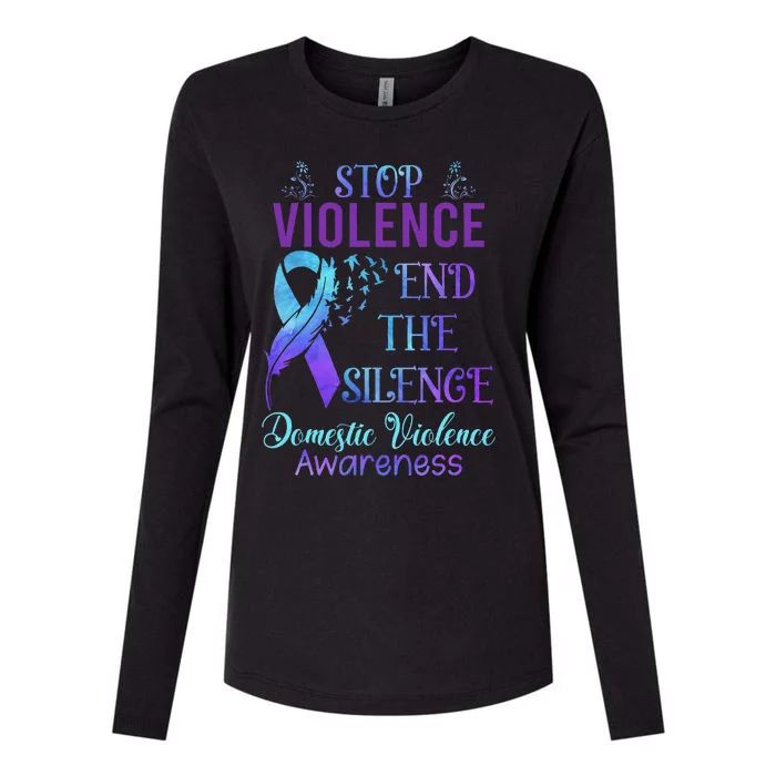 Family Domestic Violence Awareness Purple Ribbon Womens Cotton Relaxed Long Sleeve T-Shirt