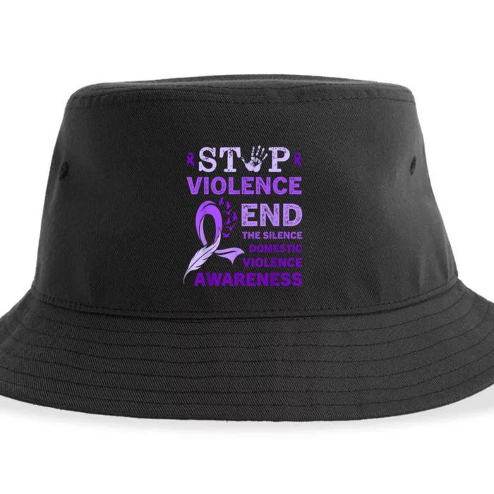 Family Domestic Violence Awareness Purple Ribbon Sustainable Bucket Hat