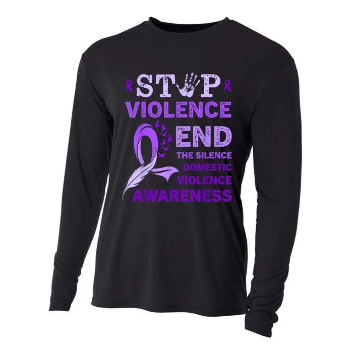 Family Domestic Violence Awareness Purple Ribbon Cooling Performance Long Sleeve Crew