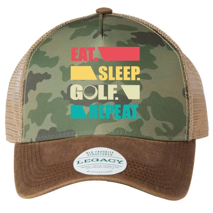 Father's Day Vintage Eat Sleep Golf Repeat Gift For Dad Legacy Tie Dye Trucker Hat