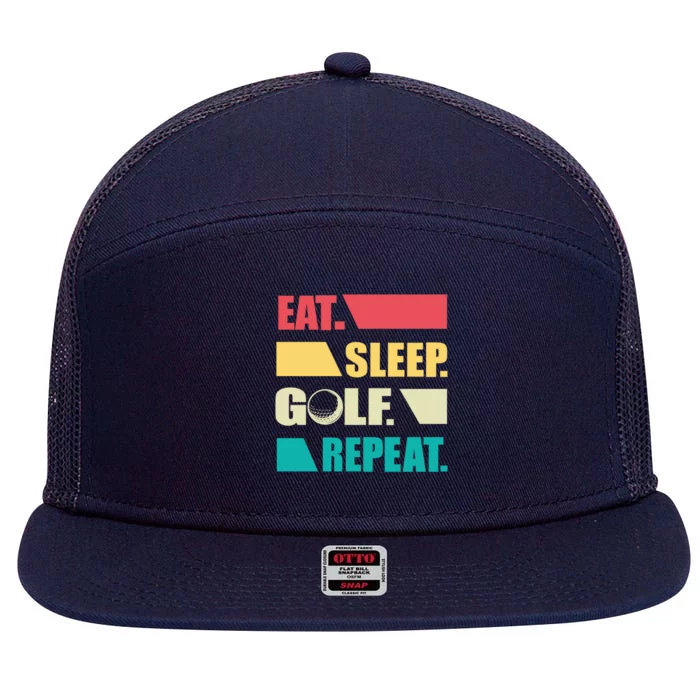 Father's Day Vintage Eat Sleep Golf Repeat Gift For Dad 7 Panel Mesh Trucker Snapback Hat