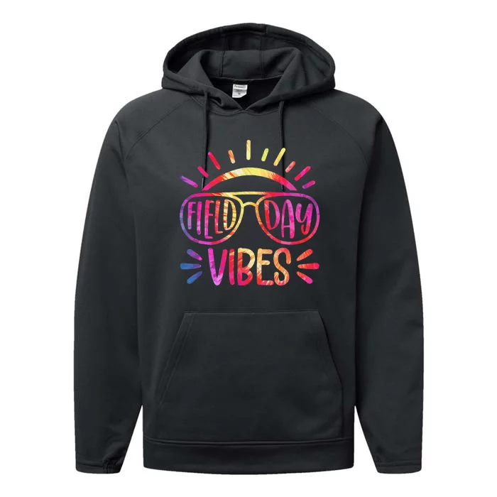 Field Day Vibes Hippie Tie Dye Last Day Of School Field Day Performance Fleece Hoodie