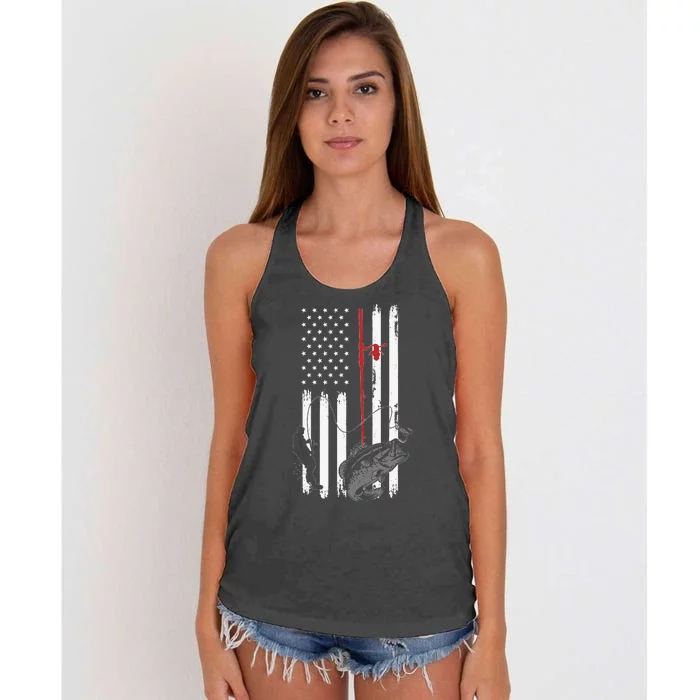 Fisherman Dad Vintage American Flag Fishing Gift Women's Knotted Racerback Tank